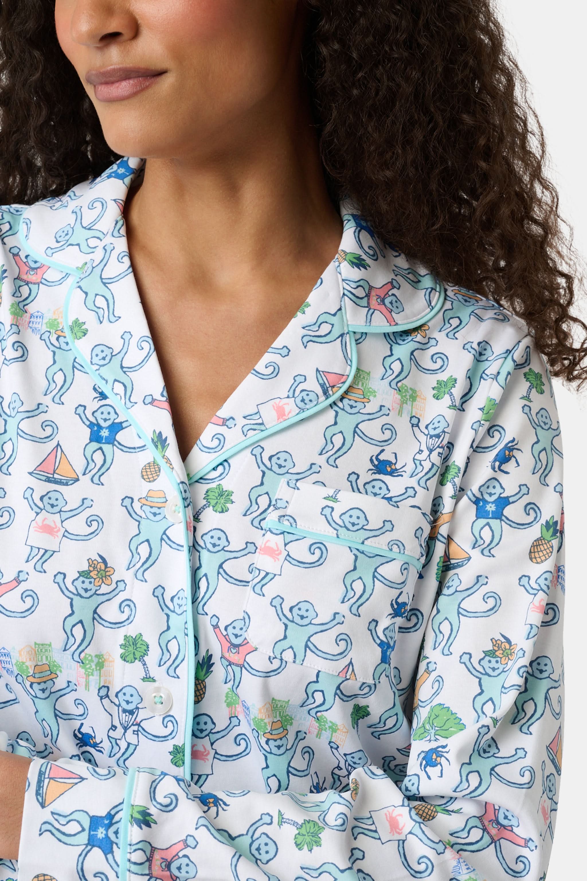 Charleston Monkey Long Sleeve Polo Pajamas - Image 2