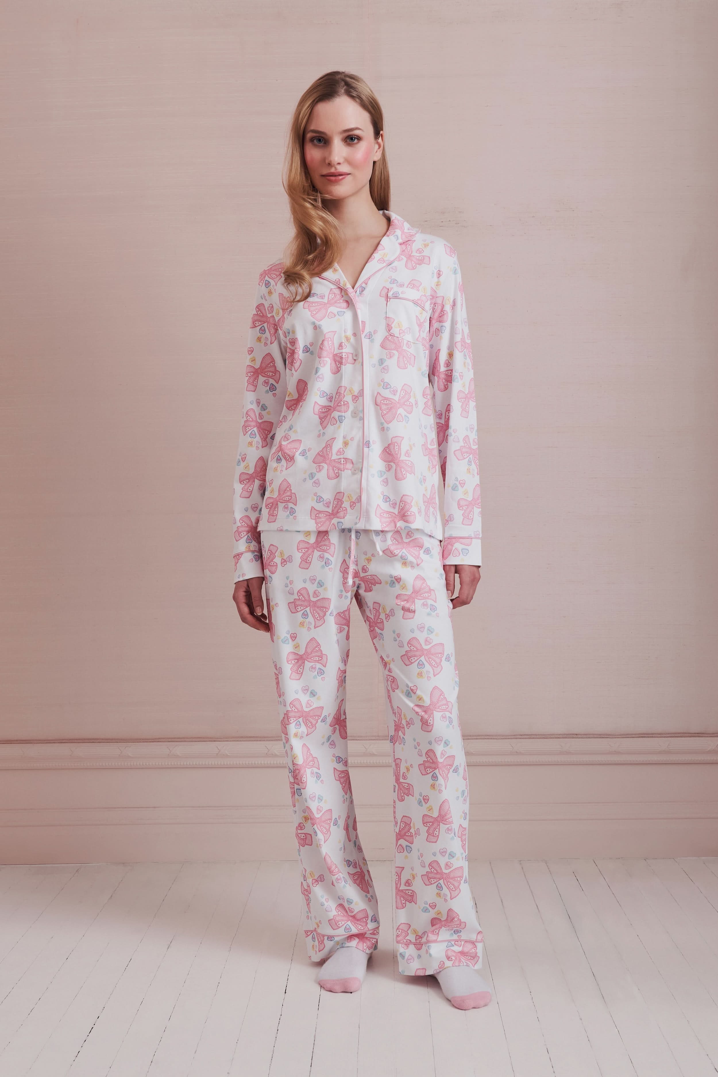 Doily Beaux Long Sleeve Polo Pajamas