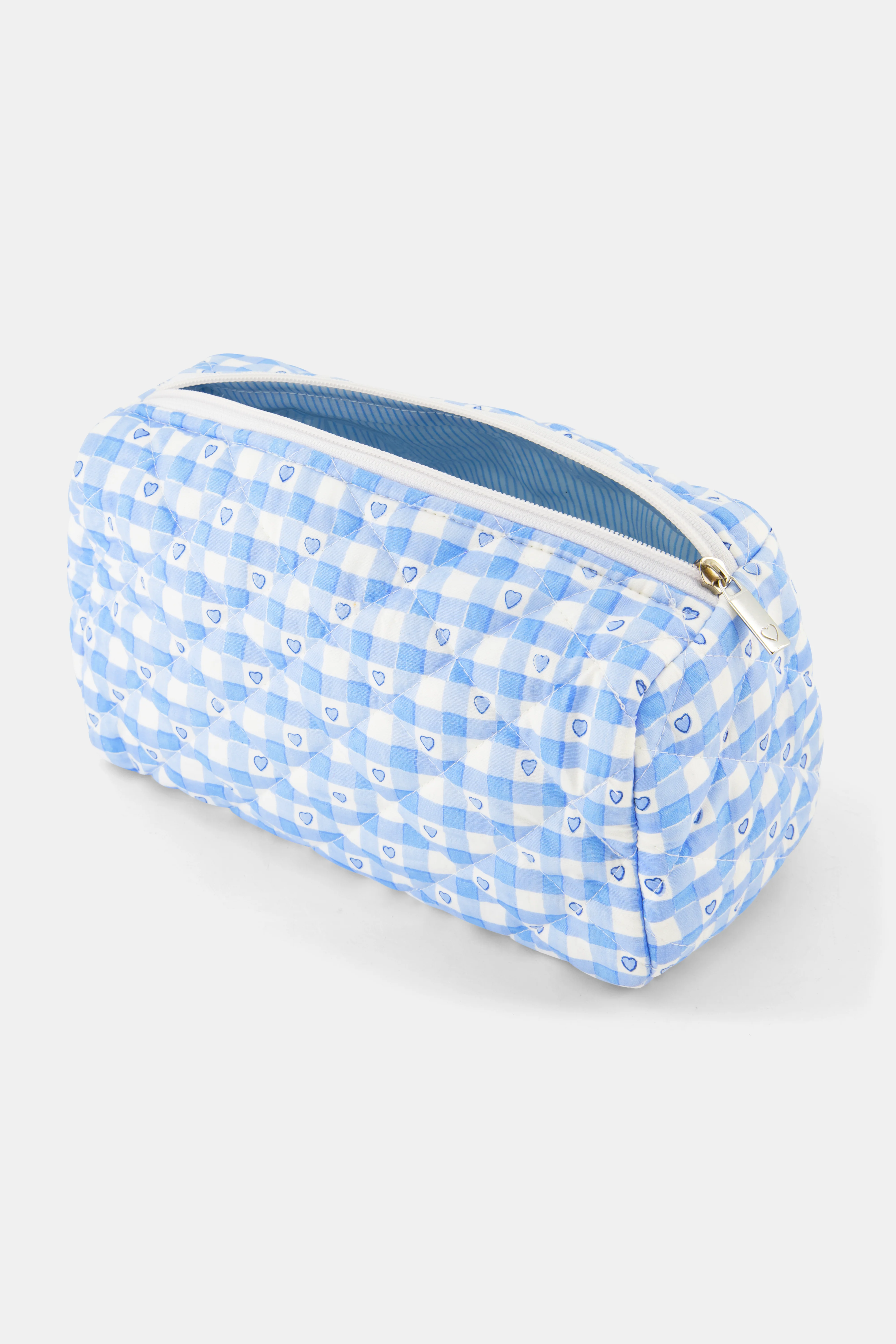 Gingham Hearts Quilted Makeup Bag - Image 2