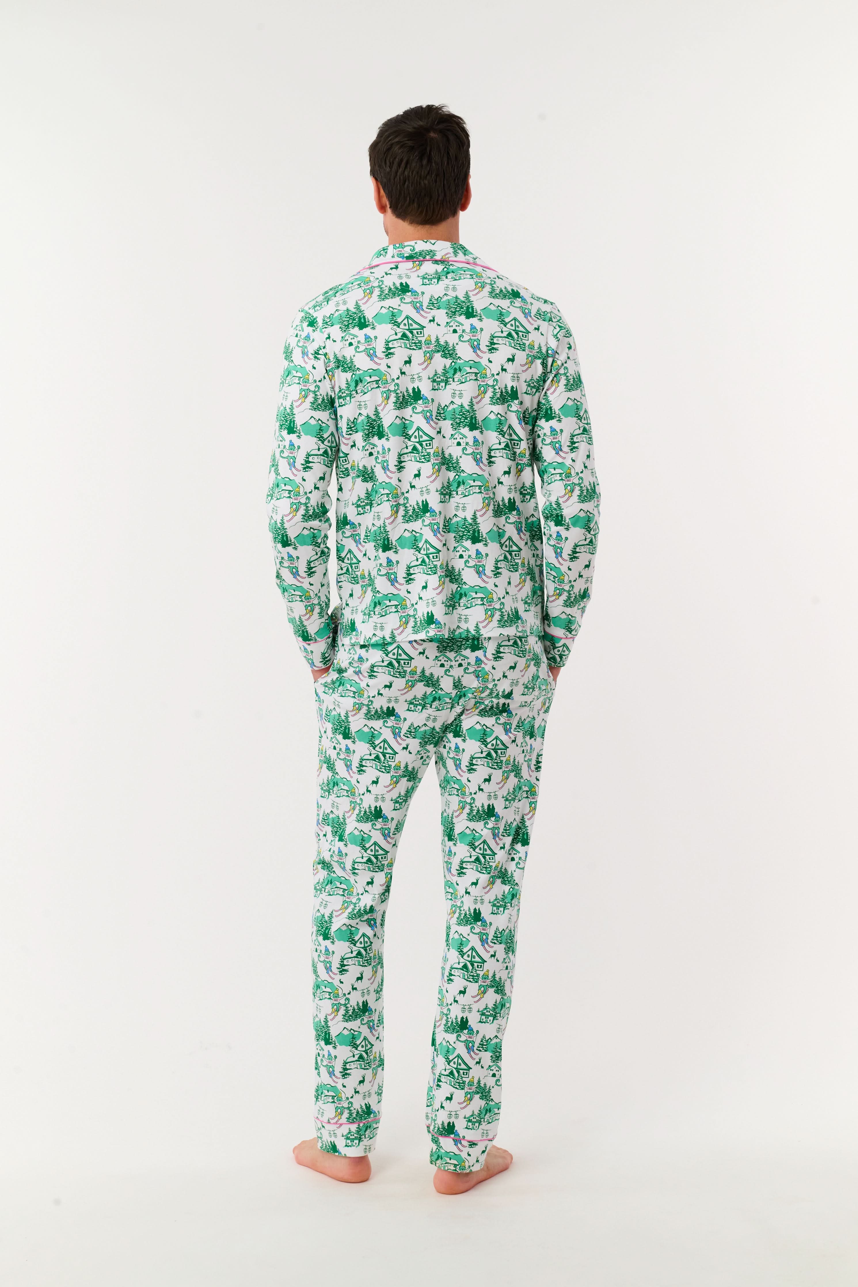 Mens Ski Toile Long Sleeve Polo Pajamas - Image 6