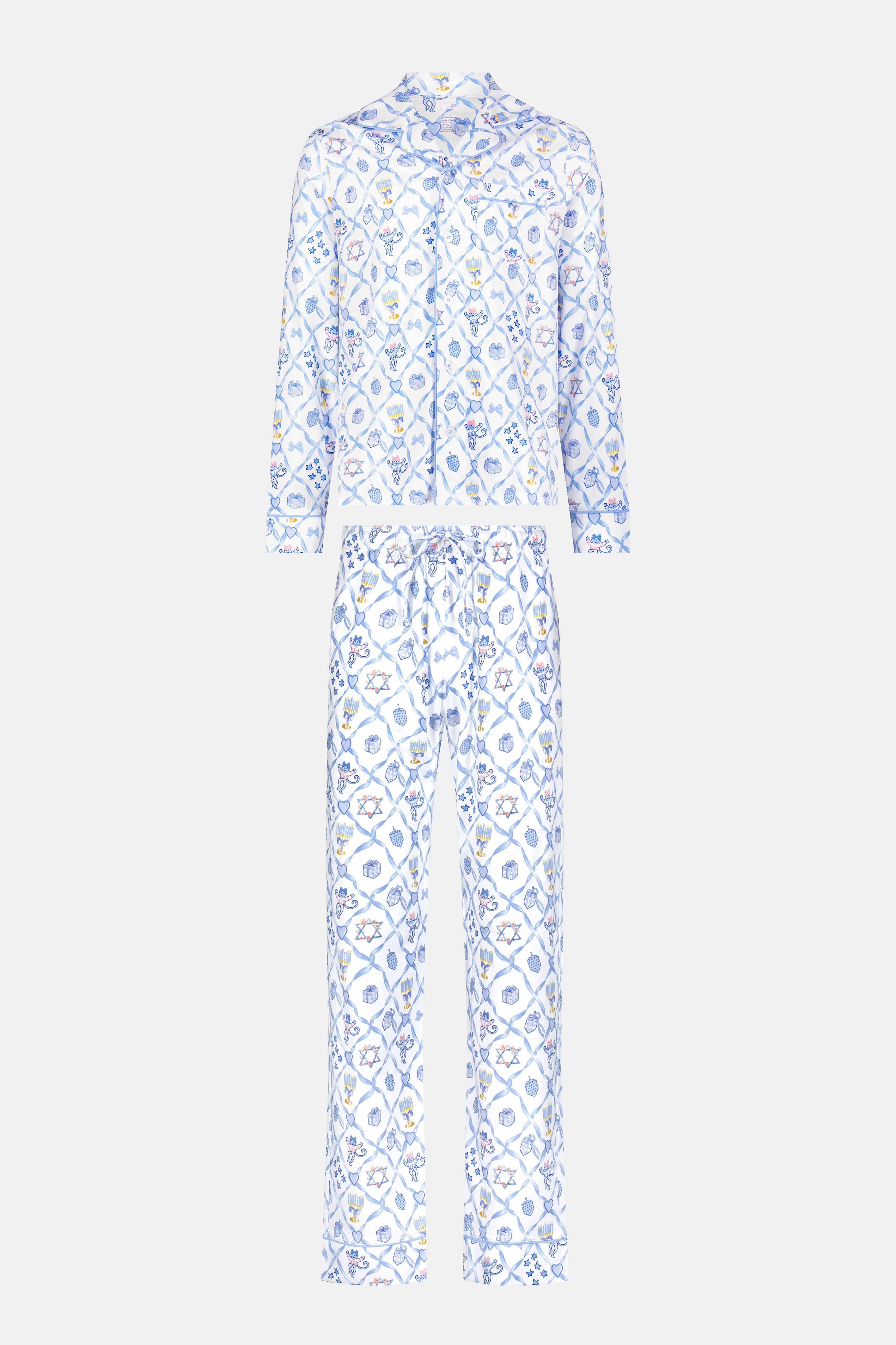 Mens Starry Nights Lattice Long Sleeve Polo Pajamas - Image 6