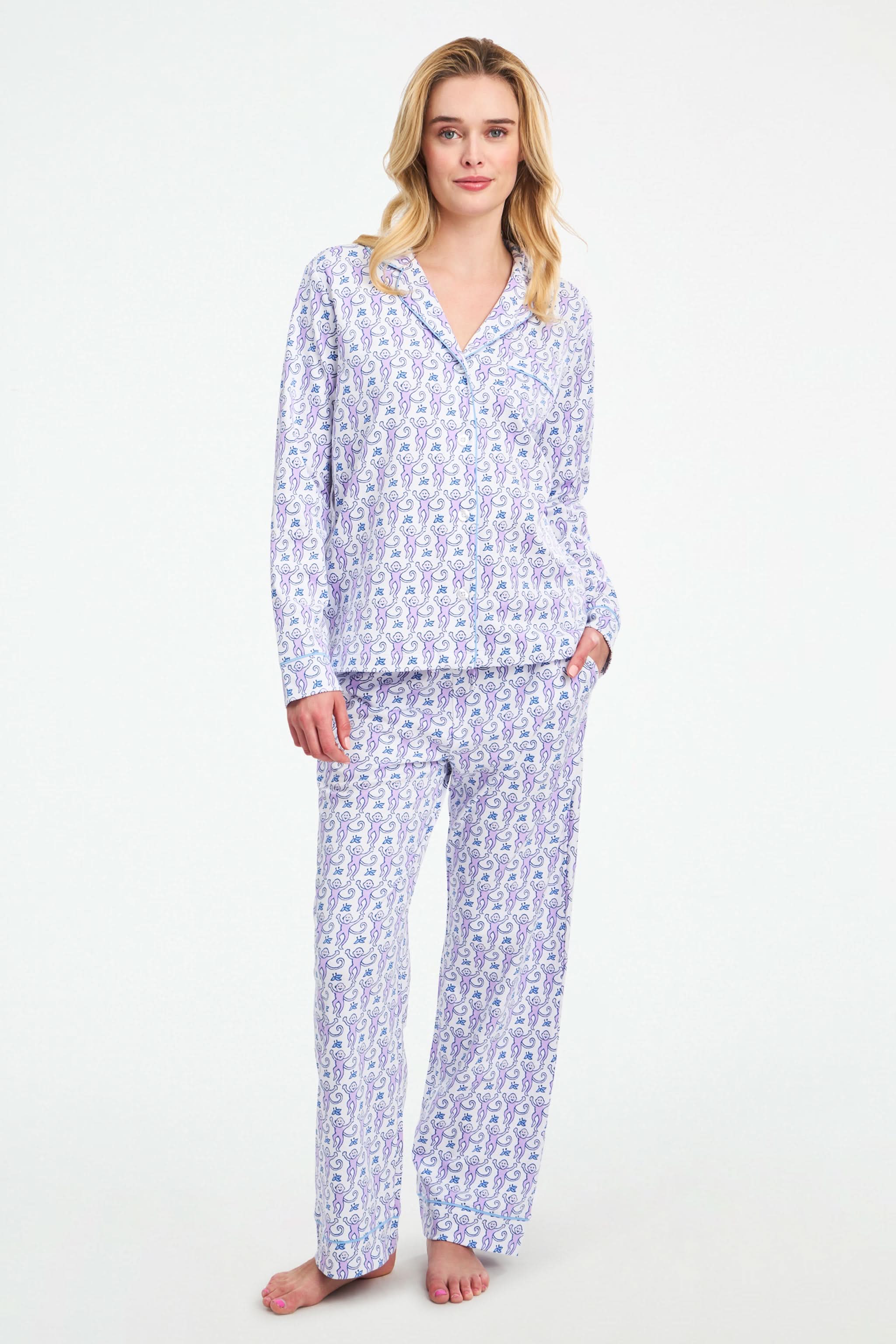 Monkey Long Sleeve Polo Pajamas