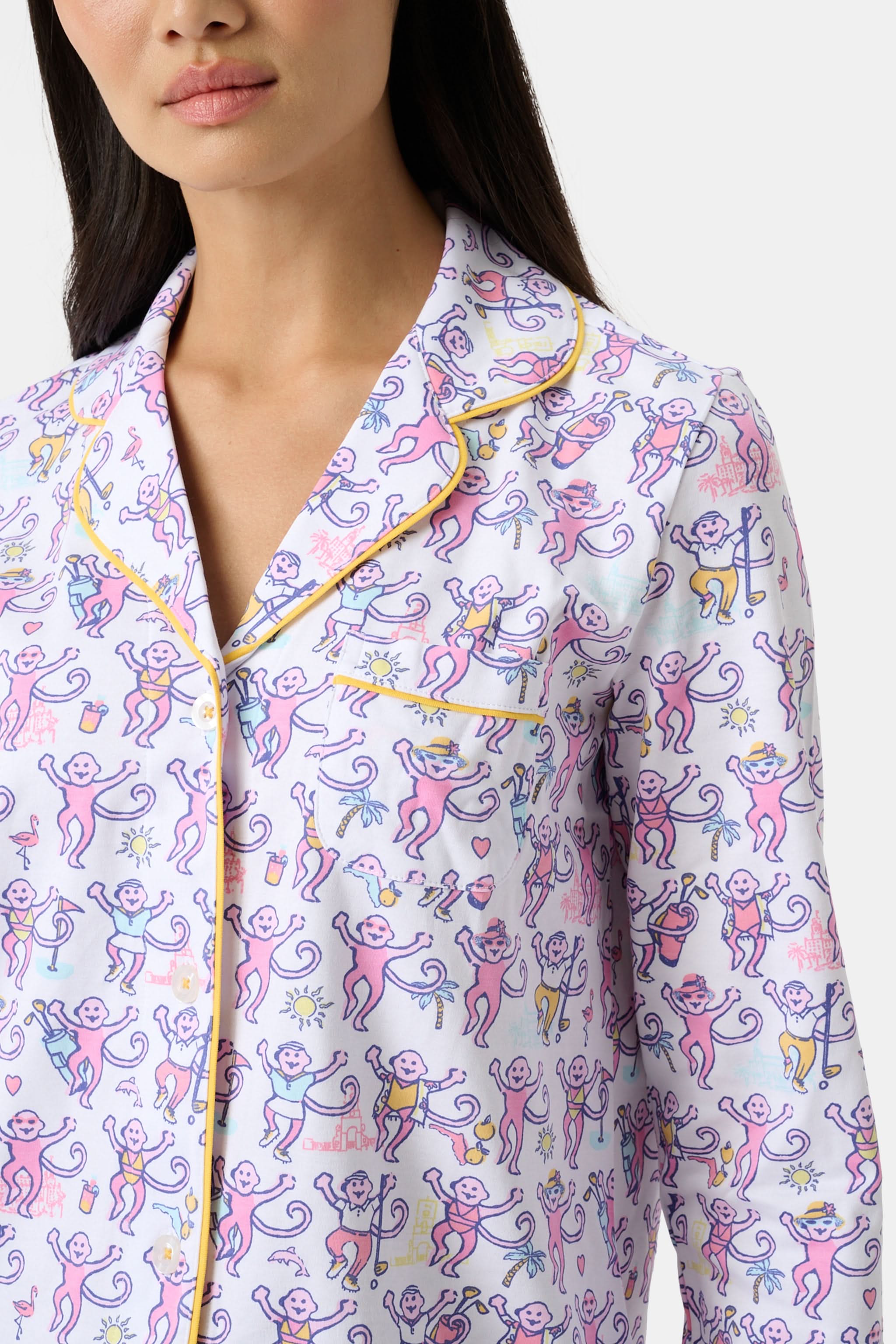 Palm Beach Monkey Long Sleeve Polo Pajamas - Image 2